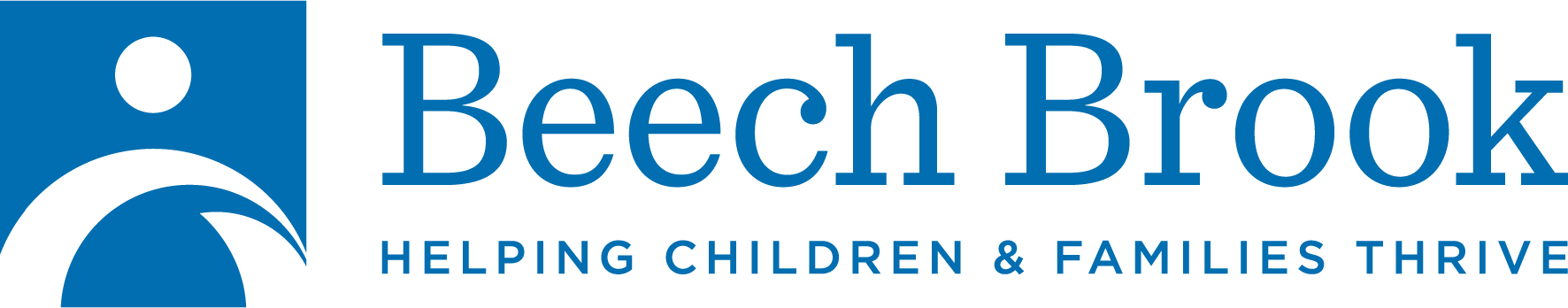 Beech Brook logo featuring a stylized figure and the tagline "Helping Children & Families Thrive" in blue text.