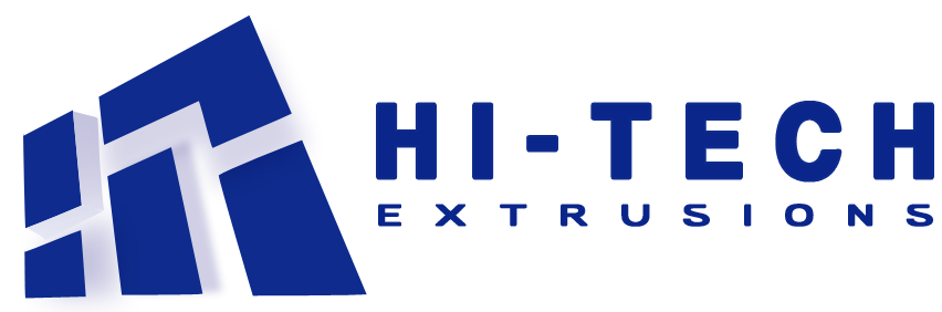 Logo for Hi-Tech Extrusions featuring three blue geometric shapes forming an abstract "H" next to the company name in bold blue letters, evoking a sense of innovation and growth reminiscent of Blossom Time.