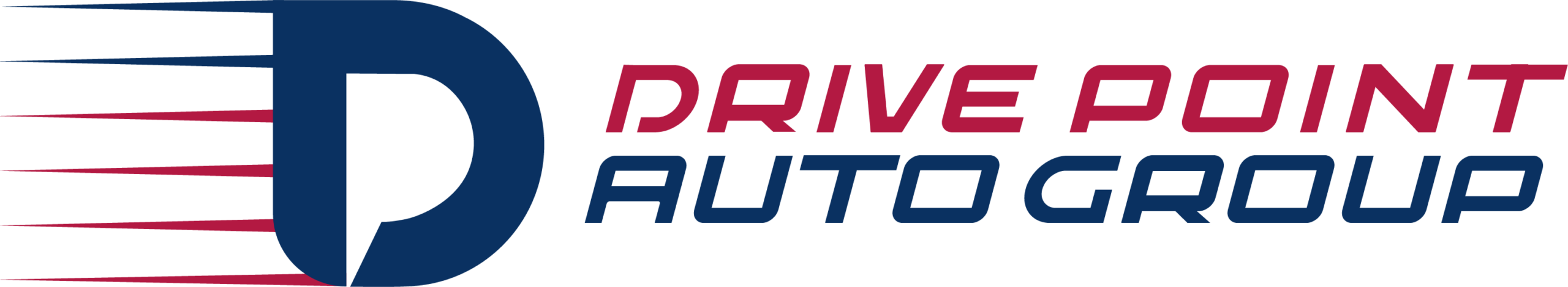 Drive Point Auto Group logo with a stylized blue "D" featuring red speed lines, evoking Big Top Entertainment energy, and the company name in bold red and blue text to the right.