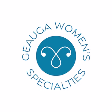 Geauga Women's Specialties logo with blue circle containing a stylized uterus, surrounded by the clinic name in capital letters.