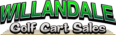Logo for Willandale Golf Cart Sales, featuring bold green and black text with "Golf Cart Sales" in white and gray below, perfect for the Blossom Festival or any special event during the flowering season.